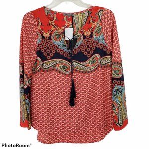 NWT West Kei Blouse Top Tassel Boho Flare Sleeve Peasant Red Small